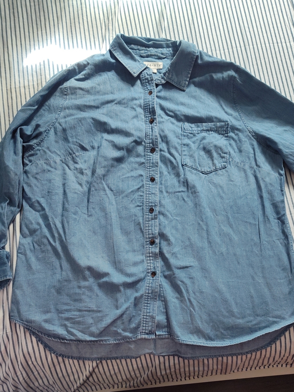 Ava & Viv Blue Denim Chambray Button-Down Shirt